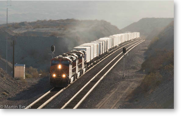 BNSF eastbound Trailer On Flatcar train at MP567